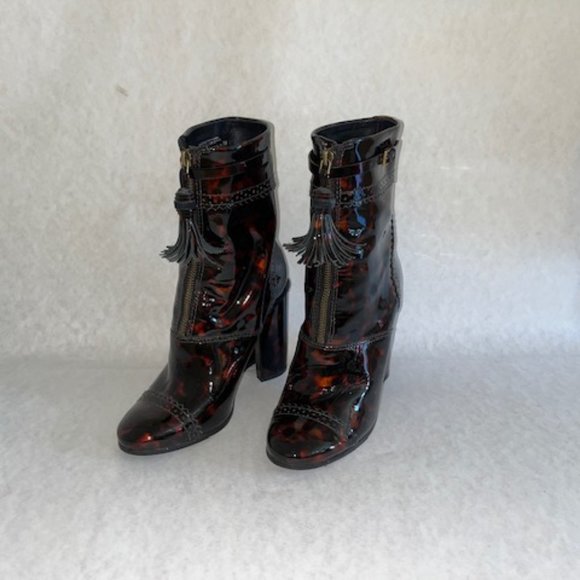 Tory Burch Patent Leather Animal Print Mid Calf Boots Size 7 - Picture 3 of 6
